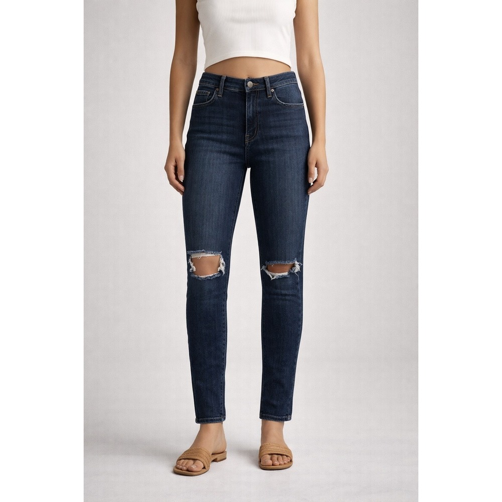 Free People Ripped Knee Skinny Jeans Womens 27R Dark Wash Mid Rise
